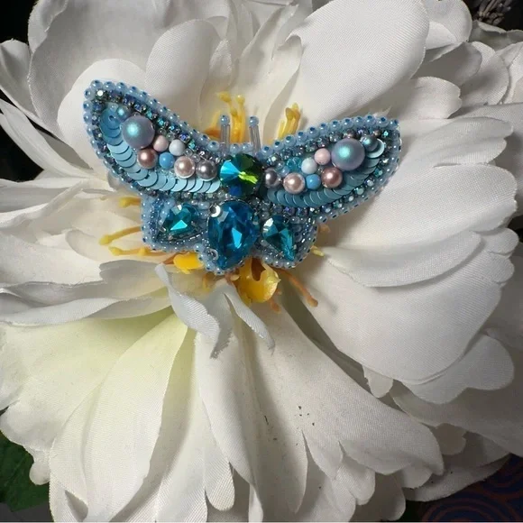 DIY Hand made beaded blue “butterfly” brooch